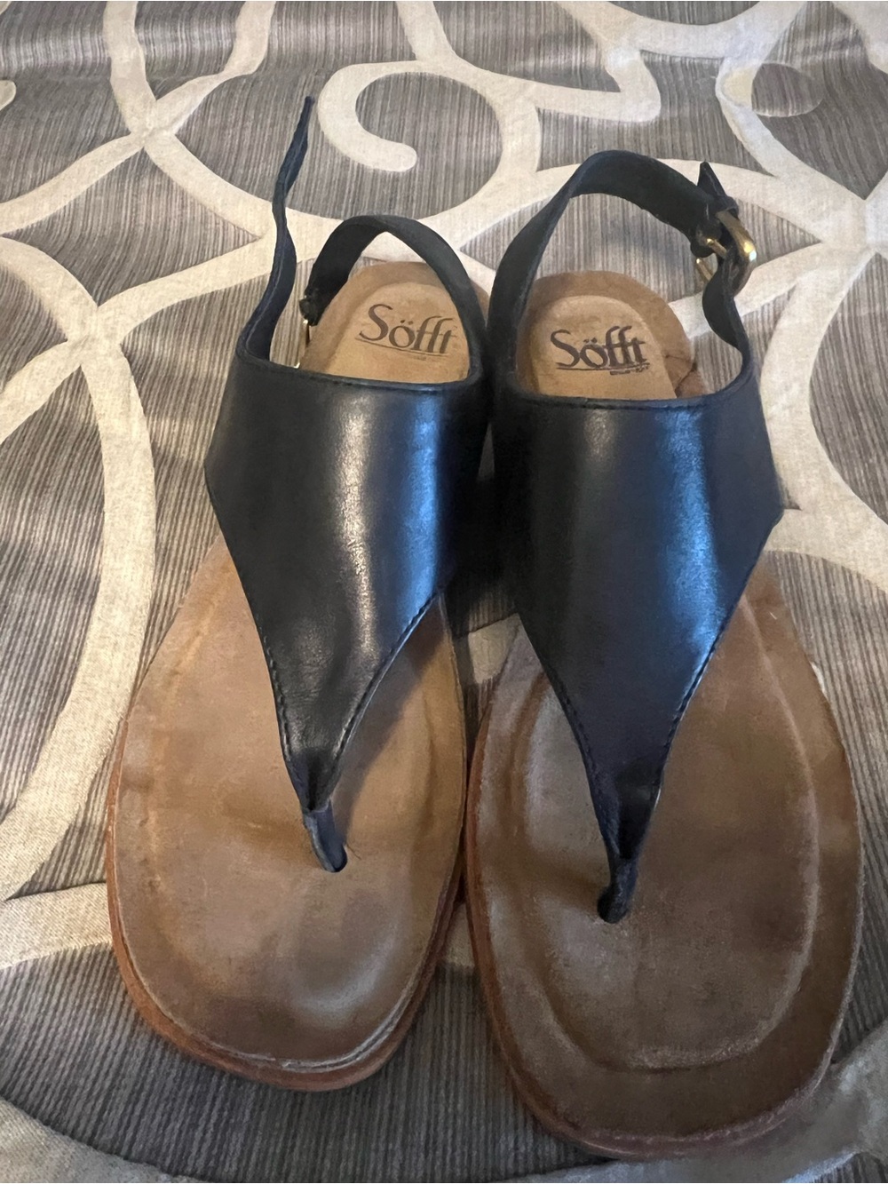 Black Leather Soffit Thong Sandals for Women
